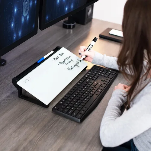 Miniatura 2 de VIVO DESK-WB16D - Pizarra blanca de escritorio de cristal de 16 x 7 pulgadas con ranura para marcador y almacenamiento abierto, superficie blanca