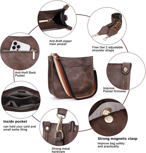 Miniatura 5 de HKCLUF Bolso cruzado para mujer, 2 piezas, de cuero, con 2 correas ajustables de leopardo, bolsa cruzada