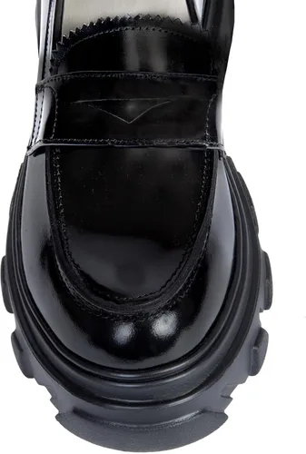 Miniatura 4 de URBN KICKS - Mocasines lisos, mocasines negros para mujer, punta redonda, 100% piel auténtica, suela gruesa Superlite