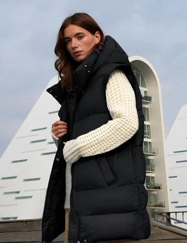 Miniatura 3 de Fiona Jolin Chaleco largo acolchado con capucha para mujer, abrigos de invierno acolchados sin mangas, chaquetas hinchadas