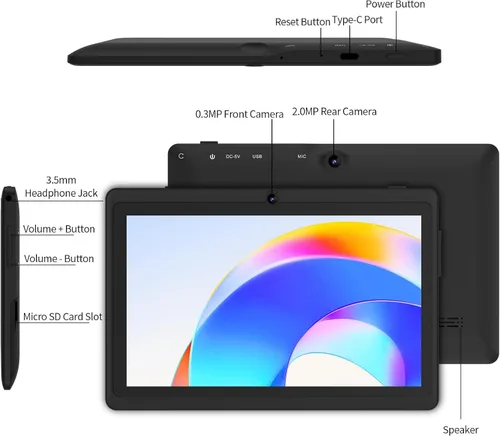 Miniatura 6 de Tablet de 7 pulgadas con funda, tabletas Android 15 de cinco núcleos, 8GB RAM 32GB ROM expansión de 512GB, pantalla IPS HD de 1024 x 600, 3500mAh