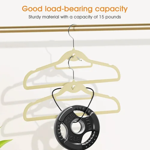 Miniatura 6 de Perchas de terciopelo para ropa, delgadas, apilables, antideslizantes, color beige, para ahorrar espacio, perchas resistentes para adultos