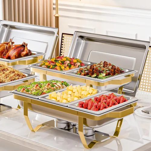 Miniatura 13 de IMACONE Juegos de Recipientes Calentadores de Buffet (Chafing Dish) de 2 Piezas, 8 Cuartos de Galón de Acero Inoxidable Rectangulares Chafers