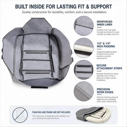 Miniatura 4 de GXARTS Funda de Asiento de Cuero Inferior del Lado del Conductor Gris Pedernal Mediano Compatible con Ford F250 F350 F450 F550 Lariat XLT 2002 2003
