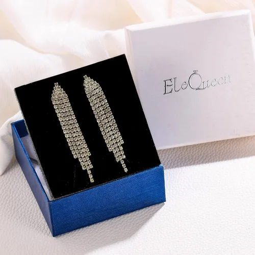 Miniatura 7 de EleQueen Austrian Crystal Chandelier Tassel Earrings Linear Drop Dangle Earrings for Women Wedding Bridal Party
