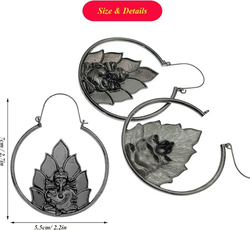 Miniatura 5 de RechicGu Ethnic Bali Jhumka Jhumki Lotus Mexico Gypsy - Aretes colgantes tradicionales con caja de regalo (elefante negro), Metal Concha