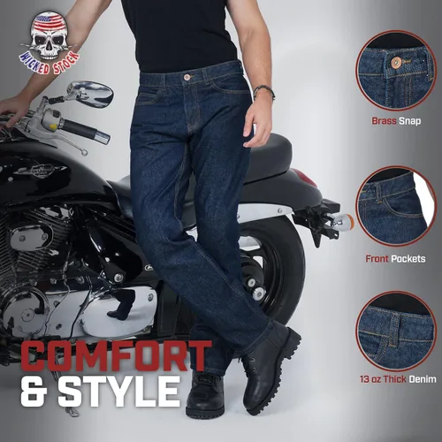 Miniatura 4 de WICKED STOCK Pantalones de motociclismo para hombre con protección CE LEVEL2 - Azul oscuro Azul claro