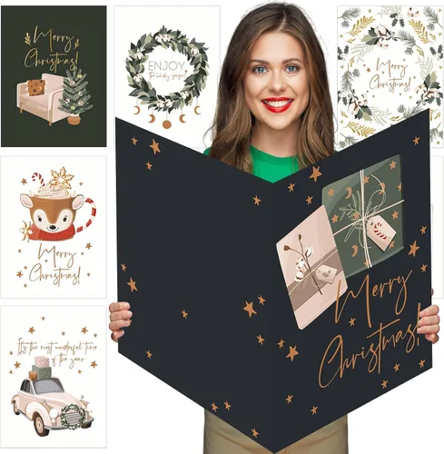 Zhanmai 6 tarjetas de felicitación jumbo de Feliz Navidad de 14 x 20 pulgadas, libro de invitados gigante, tarjeta de regalo de Navidad, tarjeta de
