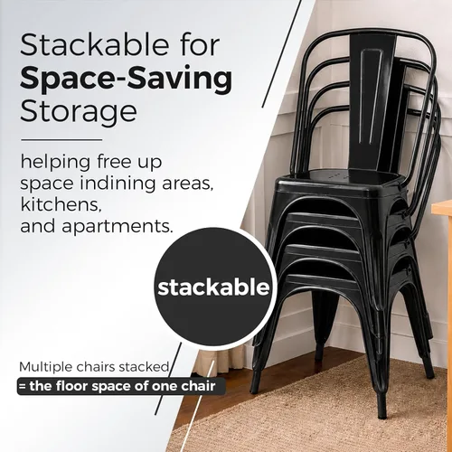 Miniatura 4 de Juego de 8 sillas de comedor de metal, sillas apilables estilo tolix con respaldo, diseñadas para el comedor diario, en interiores, cocina y comedor