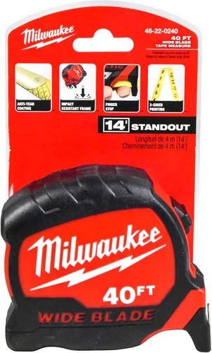 Milwaukee 48-22-0240 Cinta métrica de hoja ancha de 40 pies x 1.3 pulgadas (paquete individual)