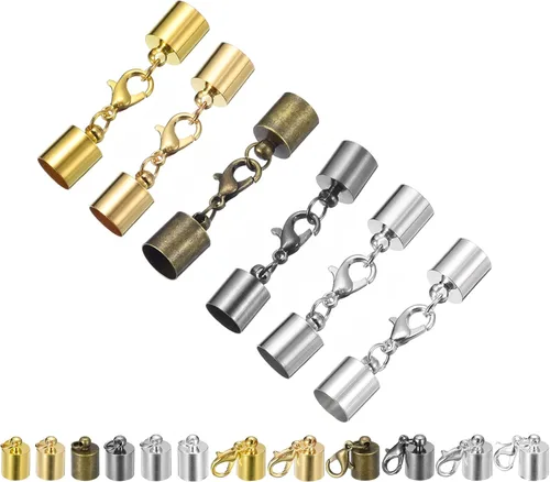 Miniatura 13 de uxcell 30 juegos de tapas de cuero de 0.157 in con cierres de pinza de langosta, terminadores de barril para hacer pulseras de cuero, 6 colores en 1