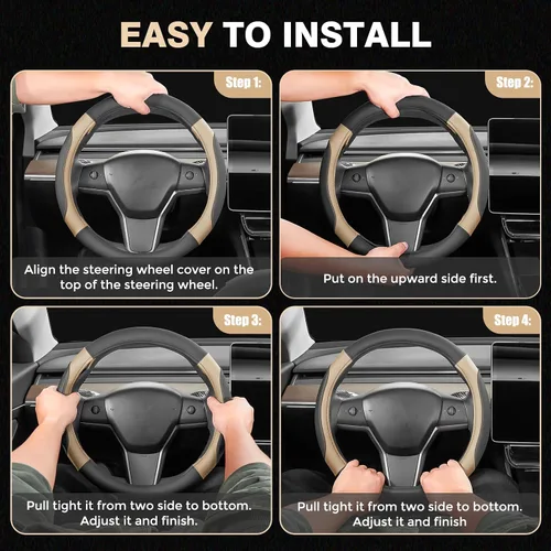 Miniatura 5 de FLORICH Funda para volante de automóvil, fundas de cuero de microfibra con forro antideslizante, protector elástico transpirable para volante