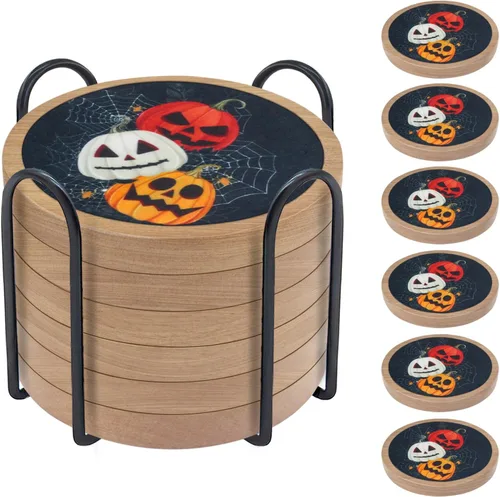 Miniatura 11 de Posavasos de madera para bebidas, Minacun conjuntos de posavasos absorbentes de 5, posavasos para bebidas para protección de mesa de café