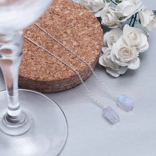 Miniatura 2 de Aretes de hilo enhebrados de plata esterlina 925 naturales y en bruto, aretes con gemas para mujer, joyería hecha a mano, regalo para ella