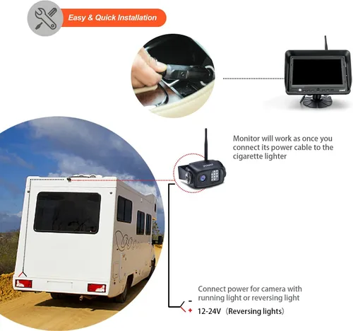 Miniatura 6 de Yuwei Kit de sistema de cámara de respaldo inalámbrica digital, AHD1080P, cámara de visión trasera inalámbrica y monitor de marcha atrás inalámbrico