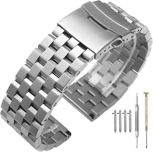 Miniatura 13 de Correas de reloj de metal cepillado para hombres y mujeres, correa de reloj de acero inoxidable sólido 18/20/22/24/26mm, correa de reloj de pulsera