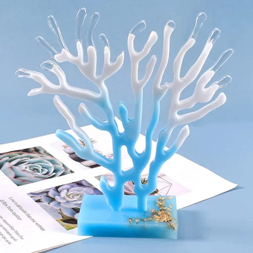 Miniatura 6 de 3 moldes de resina de arrecife de coral, molde de silicona de algas marinas con soporte, moldes de epoxi, soporte de exhibición de joyas