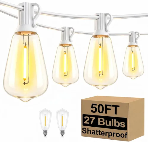 Miniatura 8 de Brightever Luces de Cadena para Exteriores de 25 Pies, Luces de Patio ST38 con 13 Bombillas Edison, Luces Colgantes Impermeables Conectables