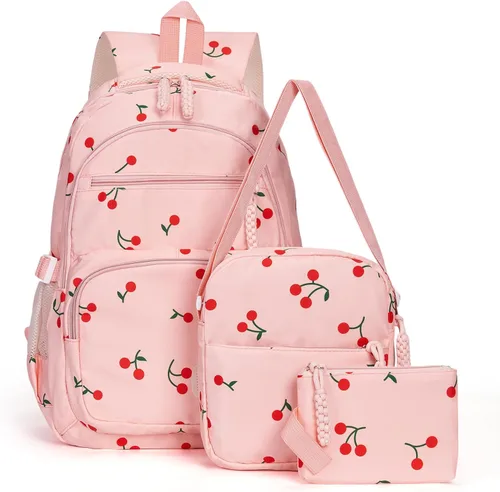 Miniatura 13 de Mochila con lazo para mujer, mochila kawaii de nailon coquette, juego de 3 piezas, linda mochila para computadora portátil universitaria, mochila