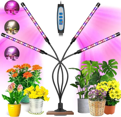Miniatura 7 de Garpsen Luces para Plantas, Luces de Crecimiento de 3 Cabezas Rojo Azul Blanco Cálido Espectro Completo para Plantas de Interior, Luz de Crecimiento