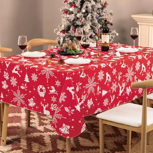 Miniatura 8 de UMINEUX Mantel de Navidad con reverso de franela, mantel rectangular de vinilo impermeable lavable para fiestas de Navidad, bodas, vacaciones