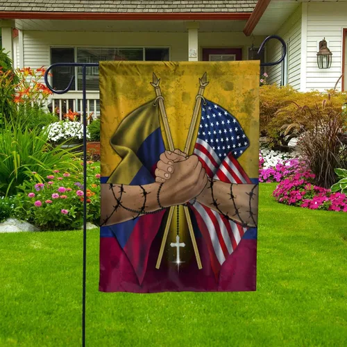 Banderas colombianas con apretón de manos, bandera estadounidense, amistad, Estados Unidos, Colombia, parte colombiana, bandera de casa cristiana
