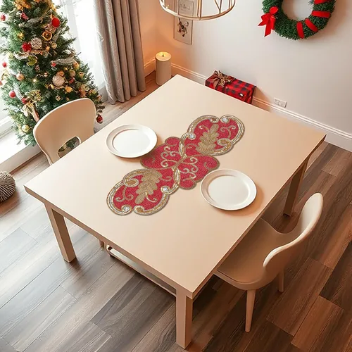 Miniatura 8 de Camino de mesa rojo navideño, camino de mesa navideño con cuentas de 36 pulgadas, camino de mesa con cuentas brillantes, centros de mesa