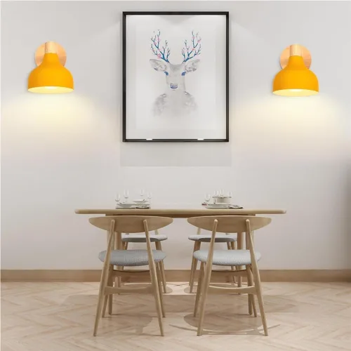 Miniatura 6 de Lámpara de pared E27 retro regulable escandinava para dormitorio, sala de estar, pasillo, cocina, iluminación interior (Amarillo, 2 piezas)