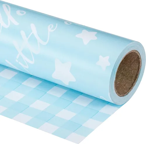 Miniatura 9 de RUSPEPA Rollo de papel de regalo reversible, rollo jumbo, conejo lunar y patrón de puntos para envoltura de regalos neutros de bebé, fiesta