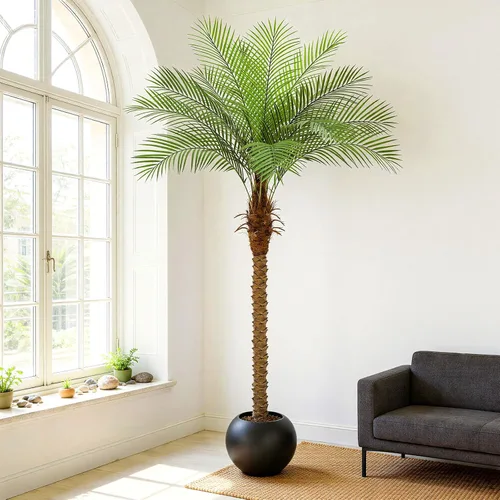 Miniatura 3 de Palmera artificial fénix de 7 pies con 15 hojas ajustables, plantas de palmera fénix sintética para patio exterior, piscina, hogar, oficina, sala