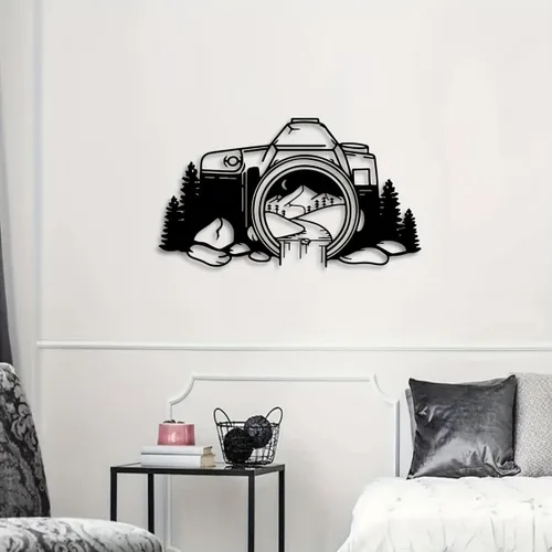 Arte de pared de paisaje de montaña con cámara vintage, decoración minimalista y moderna para el hogar, estudio, sala de estar, oficina, amantes de