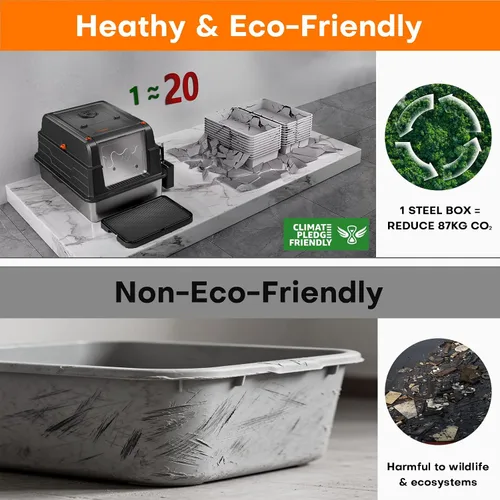 Miniatura 7 de CATLIKE XXXL - Caja de arena de acero inoxidable para gatos, 3 capas de orina a prueba de fugas, diseño cerrado con filtro de carbón para Maine Coon