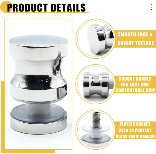 Miniatura 3 de 2 paquetes de manijas de puerta de ducha de vidrio, pomos de puertas de ducha de acero inoxidable de un solo lado para puertas de vidrio de baño