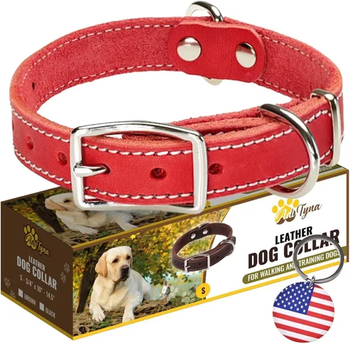 Miniatura 12 de ADITYNA Collar de cuero resistente para perros extra grandes, collar de cuero rojo suave y fuerte para razas XL