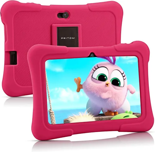 PRITOM tableta para niños de 7 pulgadas | Quad Core Android 13, 32 GB ROM | WiFi, Bluetooth, cámara dual | Educativo, juegos, control parental, Rosa