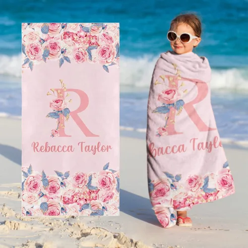 Miniatura 16 de Toallas de playa personalizadas para bebé niña con nombre para niños y adultos, toalla de baño de algodón con flores de acuarela personalizadas