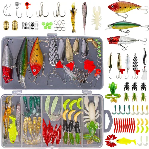 Miniatura 7 de GOANDO Fishing Lures Kit for Freshwater Bait Tackle Kit for Bass Trout Salmon Fishing Accessories Tackle Box Including Spoon Lures Soft Plastic