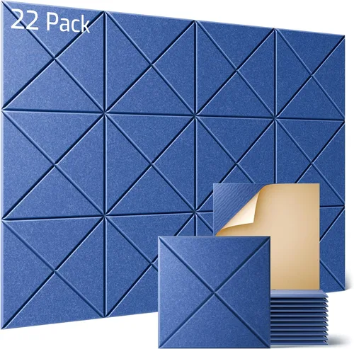 Miniatura 76 de Sonicism Paquete de 12 paneles acústicos forrados en X con autoadhesivo, paneles de espuma a prueba de sonido de 12 x 12 x 0.4 pulgadas, paneles