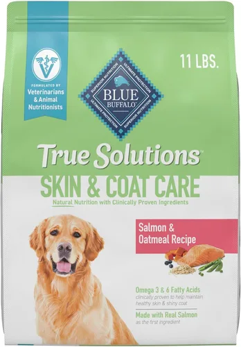 Blue Buffalo True Solutions - Alimento seco natural para el cuidado de la piel y el pelaje para perros adultos, salmón, bolsa de 11 lb