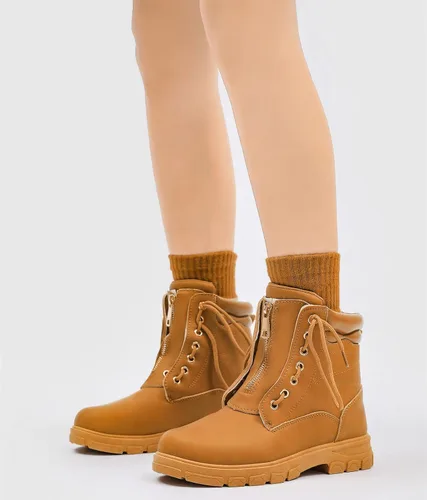 Miniatura 3 de Dadawen - Botines de trabajo estilo combate para mujer, con puntera redonda, al tobillo, impermeables, con cordones, tacón bajo