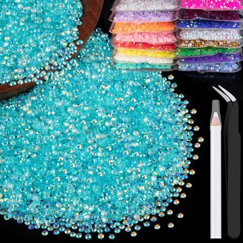 Miniatura 58 de 5000 piezas de diamantes de imitación de resina de 0.118 pulgadas a granel, color verde oscuro AB con parte trasera plana, diamantes de imitación