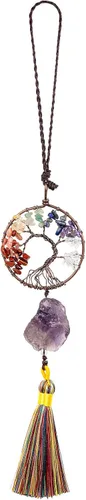 Miniatura 15 de rockcloud Adorno colgante de árbol de la vida de 7 chakras con borla de piedra cruda irregular para pared, automóvil, hogar, boda, jaspe rojo