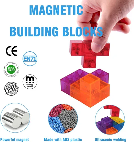 Miniatura 2 de WorWoder Bloques de construcción magnéticos para niños, cubos magnéticos 3D rompecabezas mágicos, juego de 7 bloques magnéticos de múltiples formas