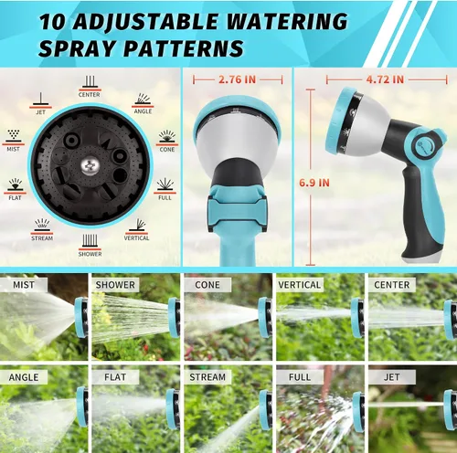 Miniatura 5 de AUTOMAN Boquilla rociadora para manguera de jardín - 10 patrones de rociado, alta presión, válvula de control con pulgar, boquilla de agua de metal