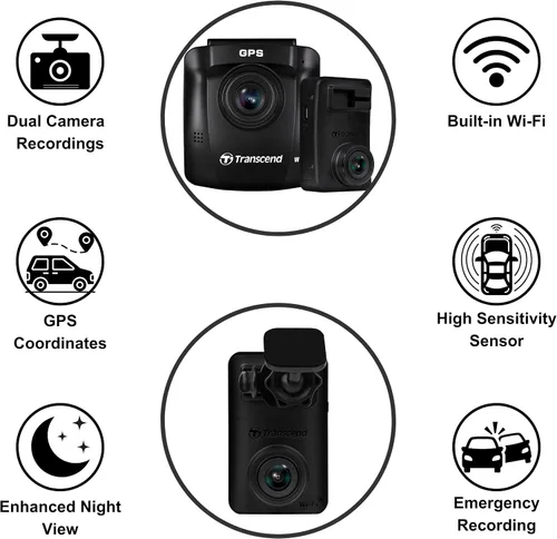 Miniatura 5 de Transcend 32 GB, cámara dual para tablero frontal y trasera en el interior, 140 gran angular, pantalla 2.4, GPS WiFi integrado, sensor G, visión