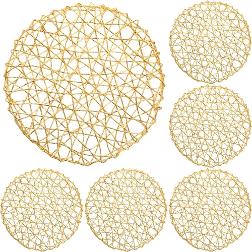 Miniatura 4 de 6 manteles individuales redondos dorados de 15 pulgadas, resistentes al calor, manteles individuales dorados huecos, antideslizantes, lavables