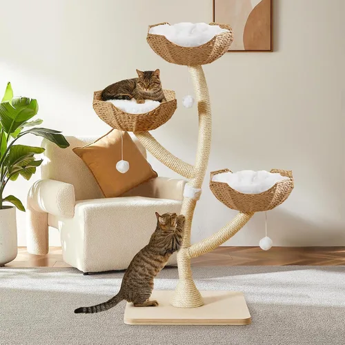 Miniatura 8 de Torre de Árbol para Gatos Moderna de 53" - Condominio para Gatos de Varios Niveles con Postes para Rascar para Gatos Pequeños y Grandes
