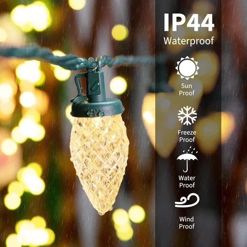 Miniatura 6 de Cadena de luces LED C9 de Brightown, 66 pies 100 LED impermeables en forma de fresa, cadena de luces de cable verde extensible para enchufar