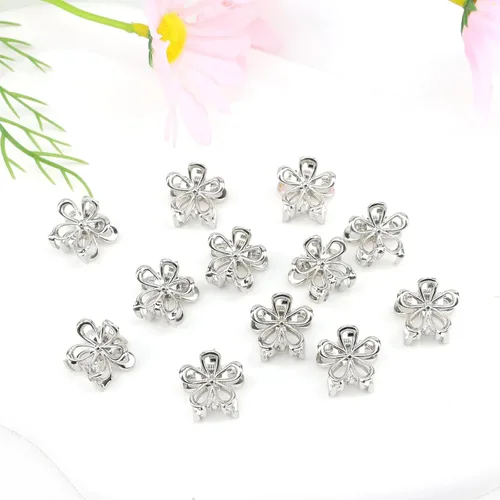 Miniatura 7 de YISSION Pinzas para el cabello – 12 bonitos pasadores de flores pequeñas y mini pinzas de metal plateado para mujeres, niñas, cabello fino/grueso