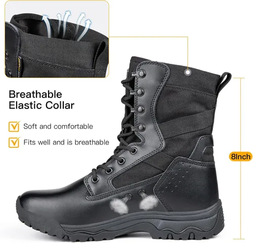 Miniatura 2 de FREE SOLDIER Botas tácticas para hombre de 8 pulgadas, ligeras, botas de combate duraderas, botas de trabajo militares de gamuza duradera, botas